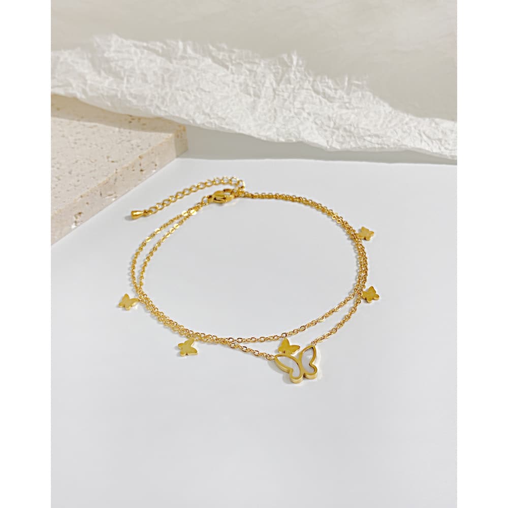 Custom 2-layer Stainless Steel Anklet with Butterflies for Your Unique Chic Look