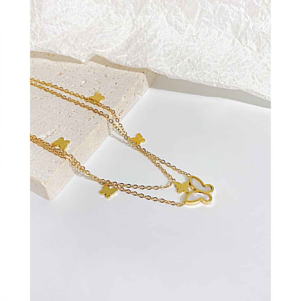 Custom 2-layer Stainless Steel Anklet with Butterflies for Your Unique Chic Look