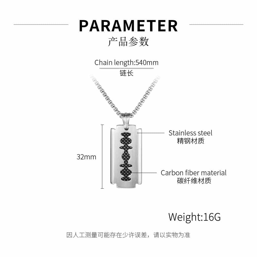 Wholesale Men’s Stainless Steel Razor Blade Pendant Jewelry Necklace