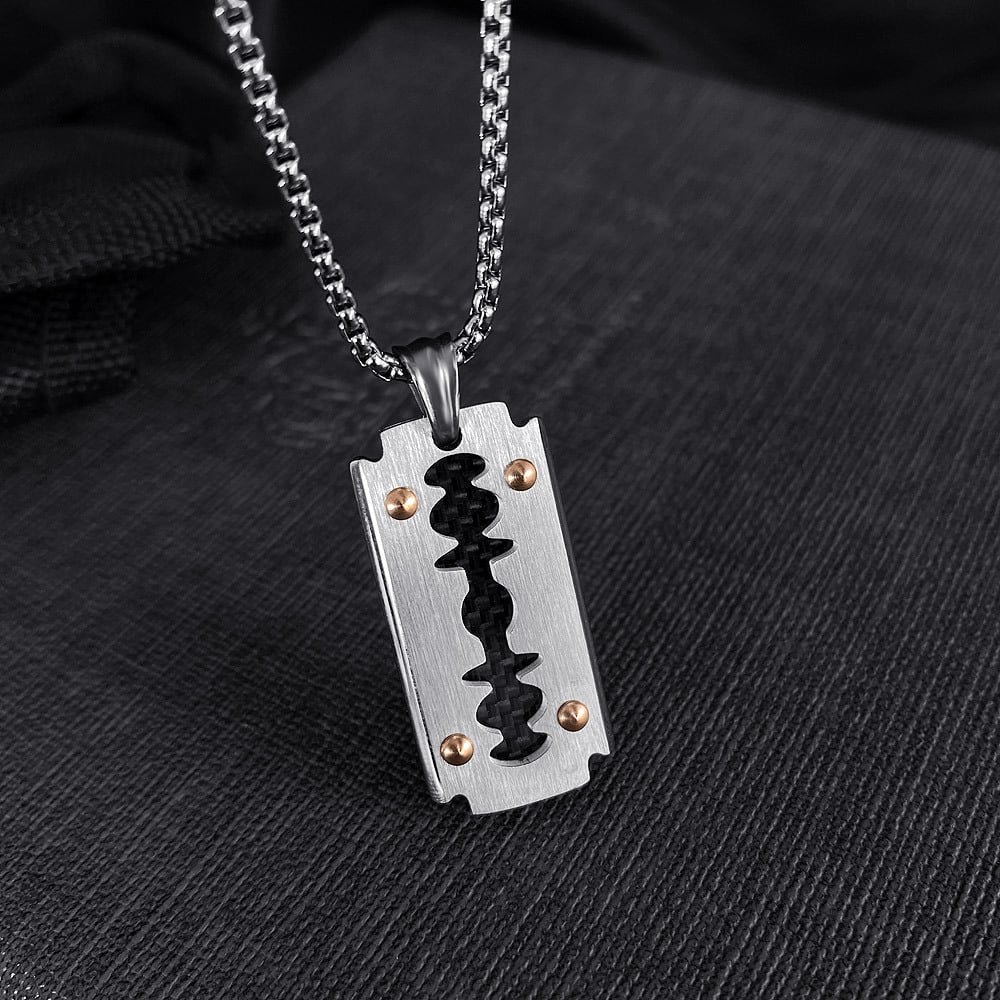 Wholesale Men’s Stainless Steel Razor Blade Pendant Jewelry Necklace
