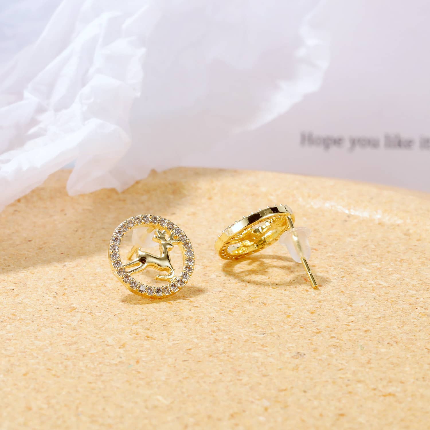 Gorgeous Copper Deer Earrings Adorned with Shimmering Synthetic Diamonds