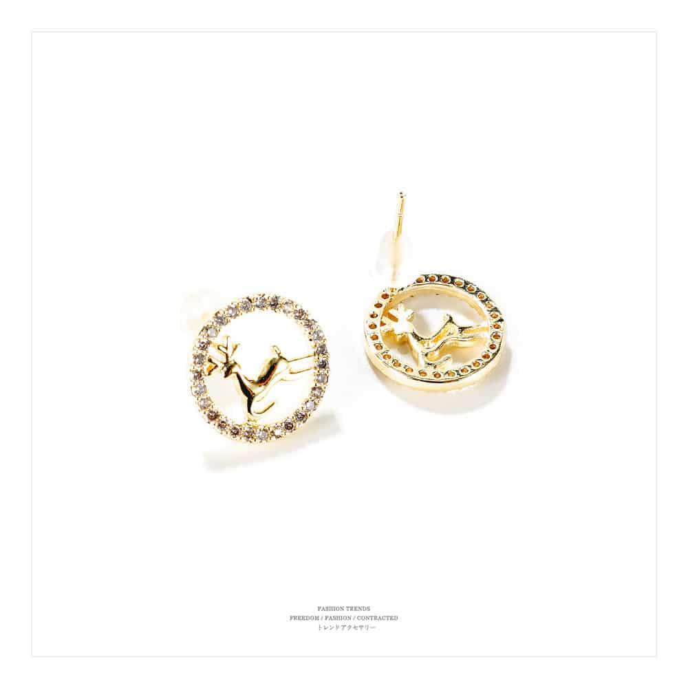 Gorgeous Copper Deer Earrings Adorned with Shimmering Synthetic Diamonds