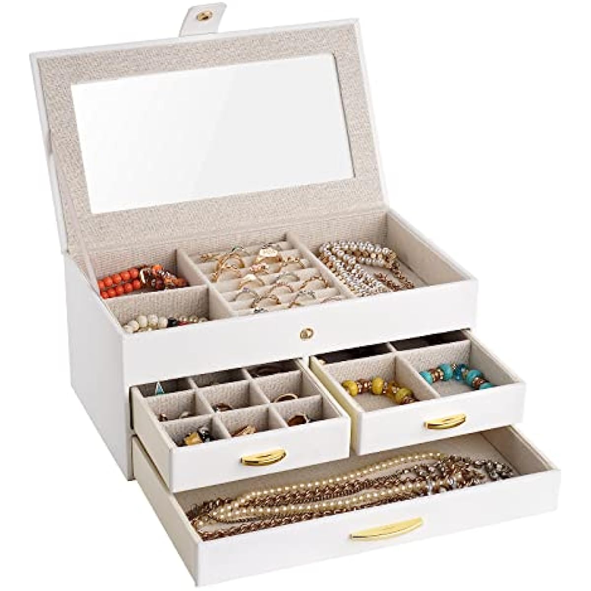 3 Layers Large Jewelry Organizer with Clear Lid