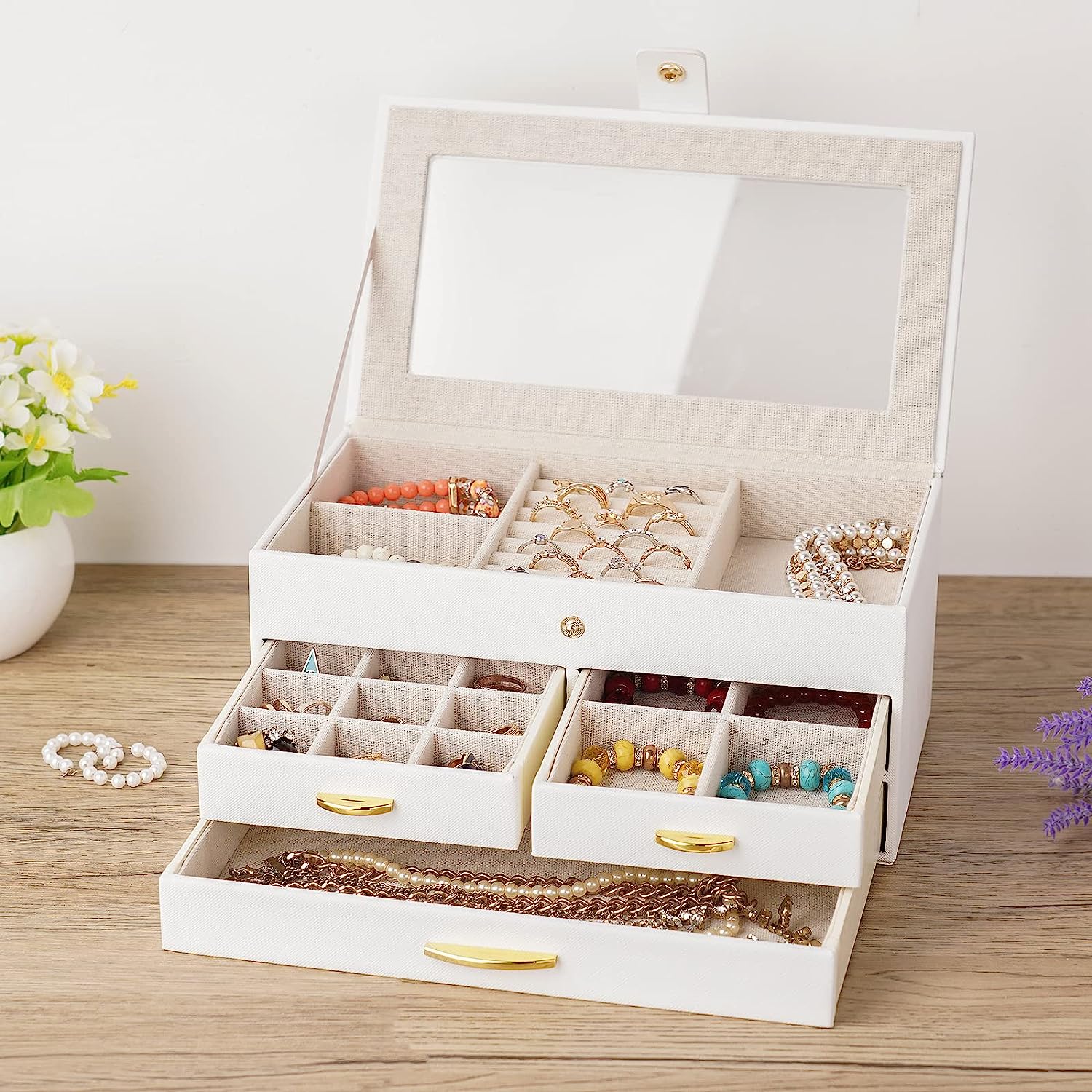 3 Layers Large Jewelry Organizer with Clear Lid