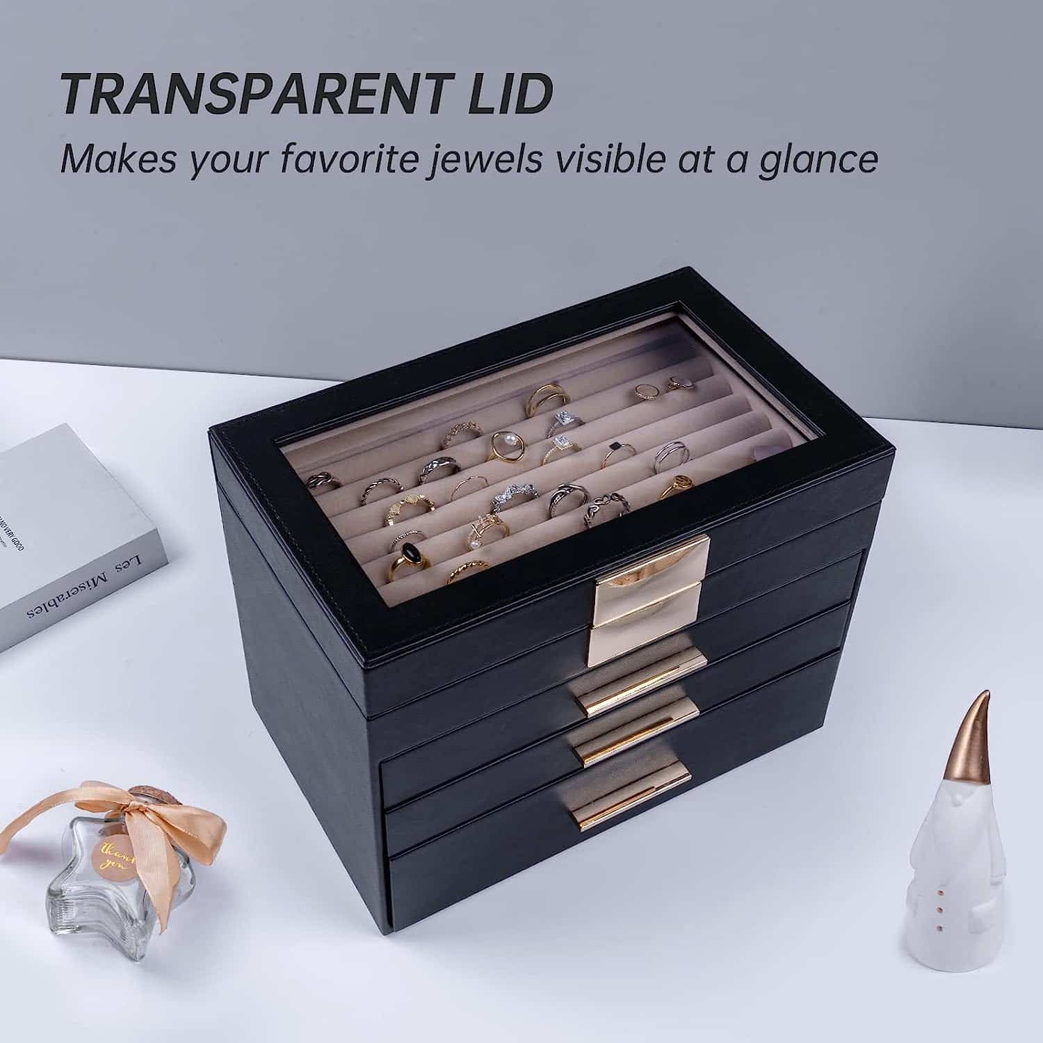 4-Layer Large Jewelry Organizer Box with Transparent Lid