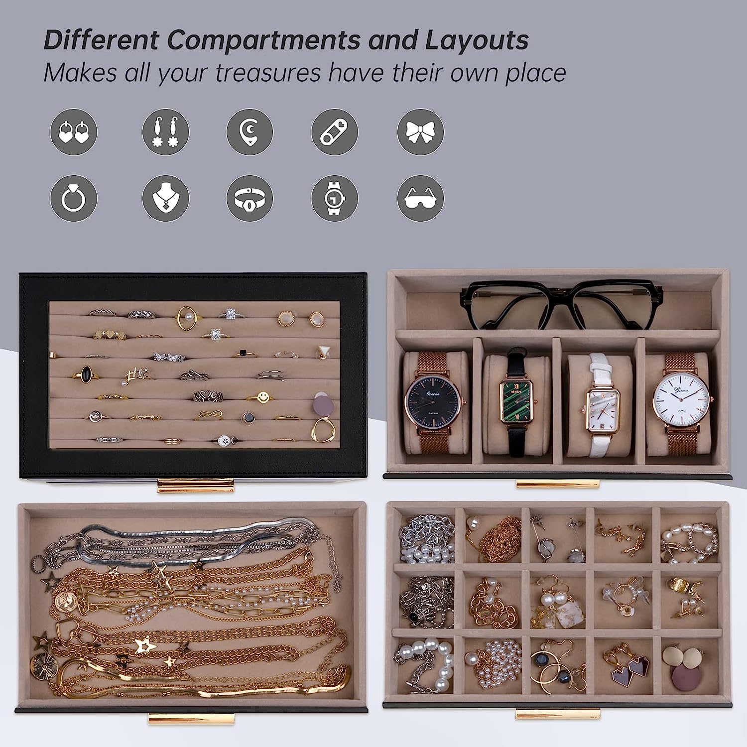 4-Layer Large Jewelry Organizer Box with Transparent Lid