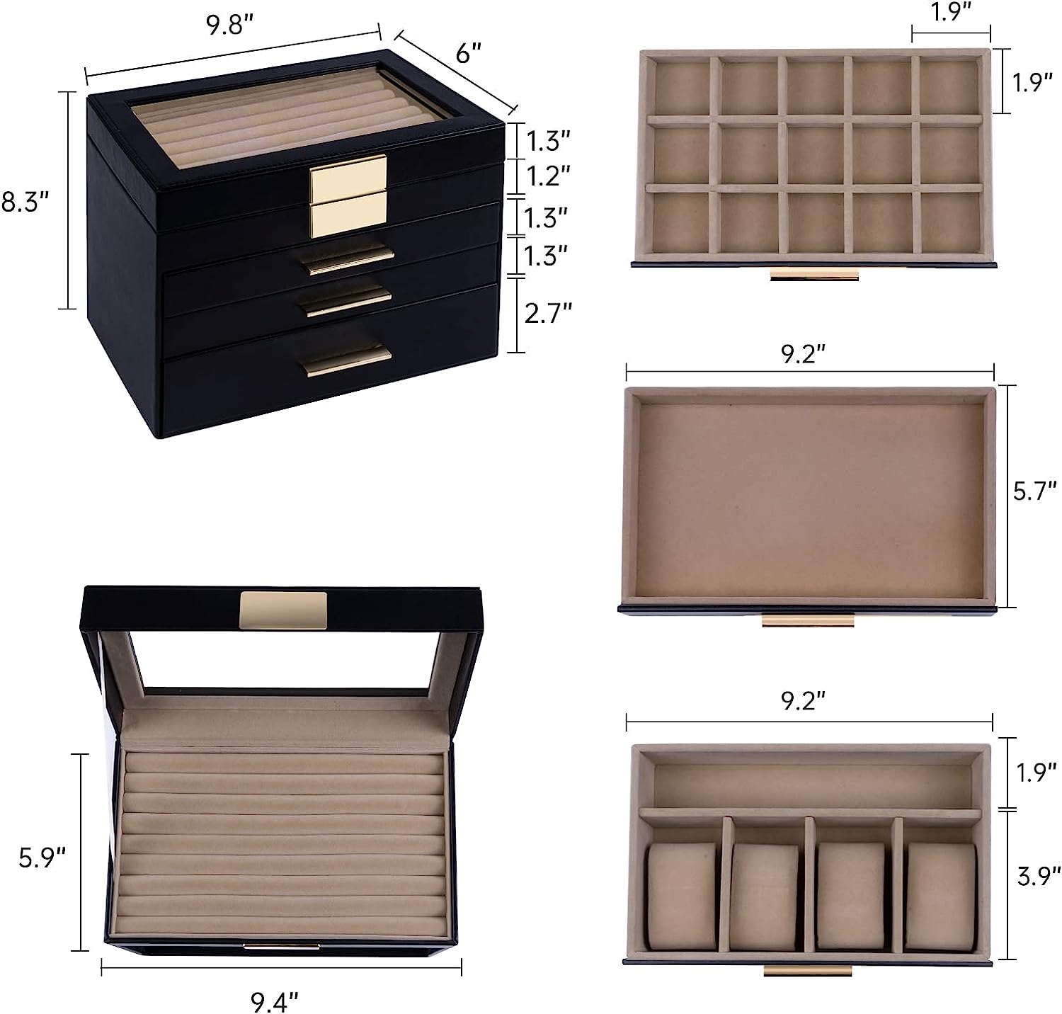 4-Layer Large Jewelry Organizer Box with Transparent Lid