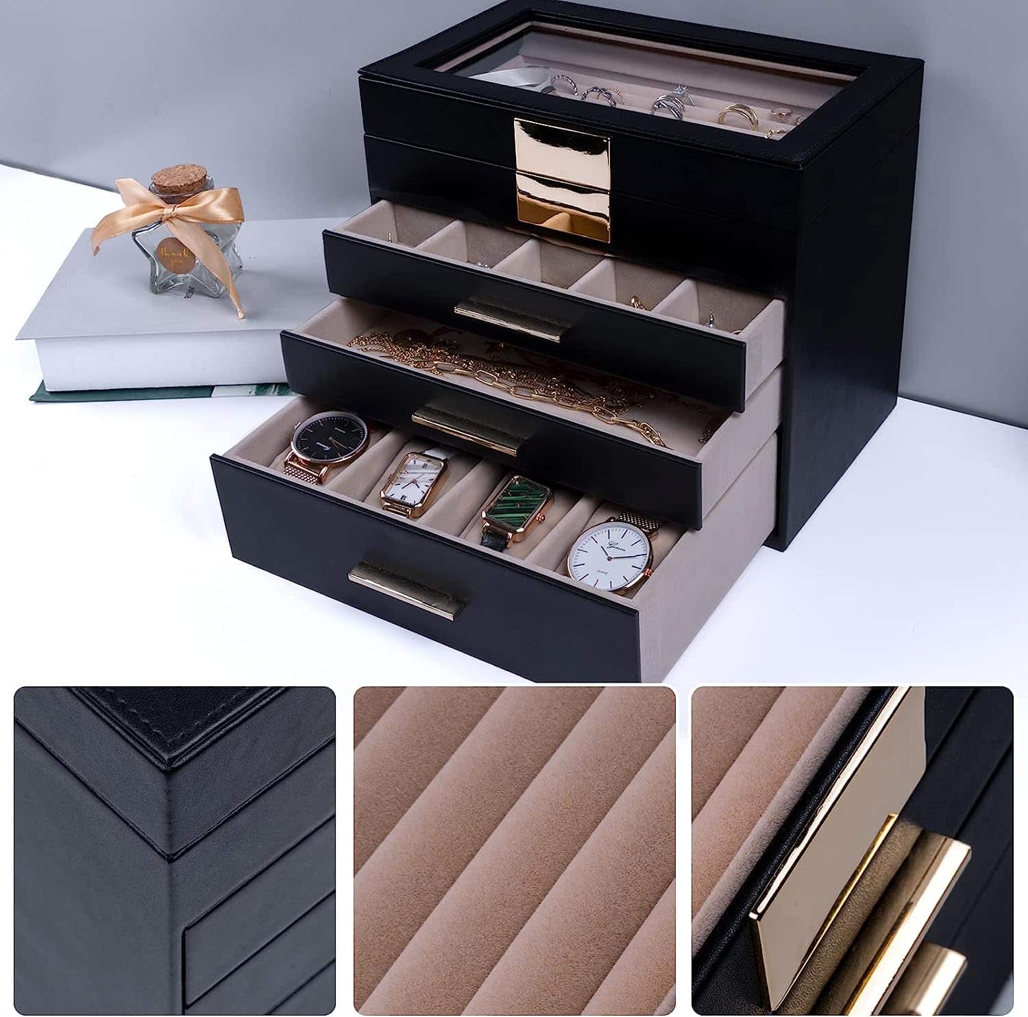 4-Layer Large Jewelry Organizer Box with Transparent Lid