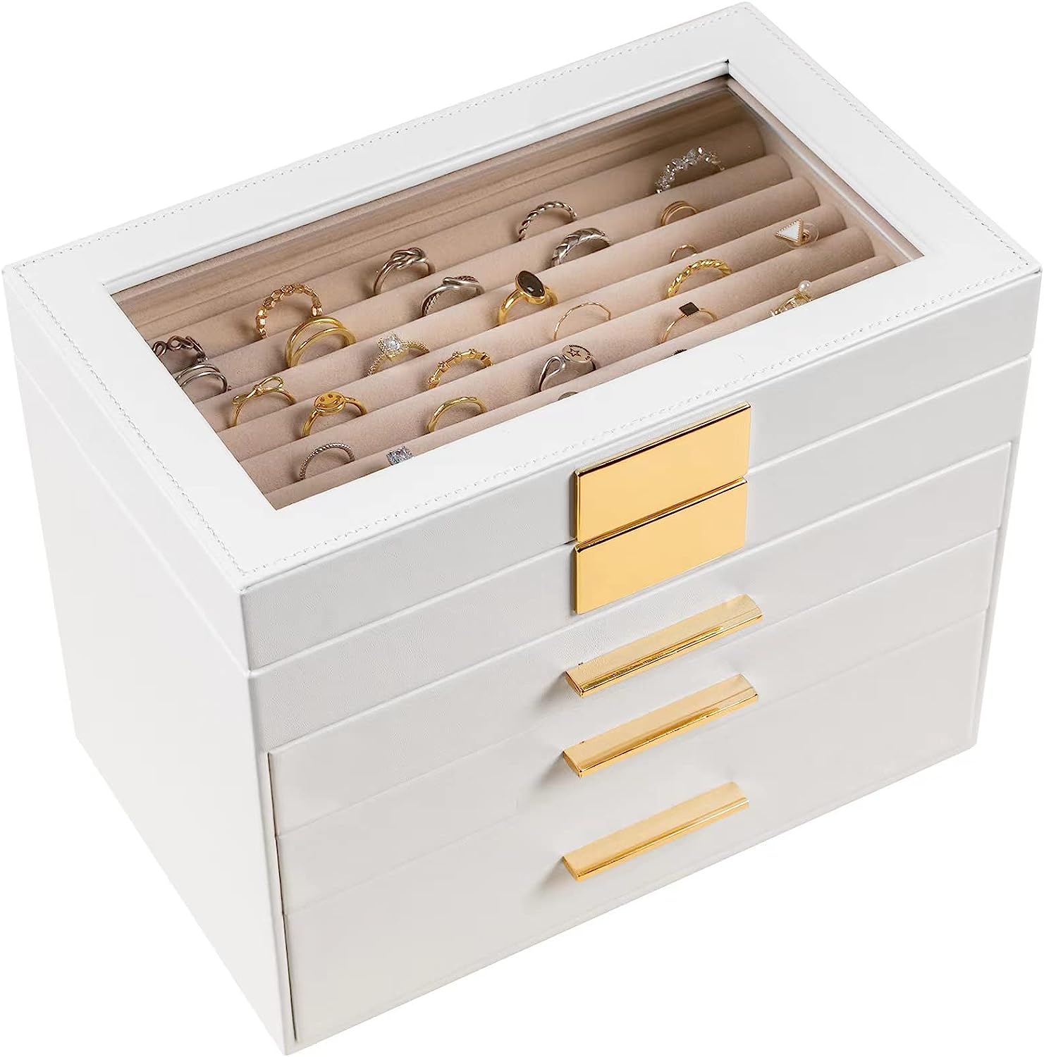 4-Layer Large Jewelry Organizer Box with Transparent Lid