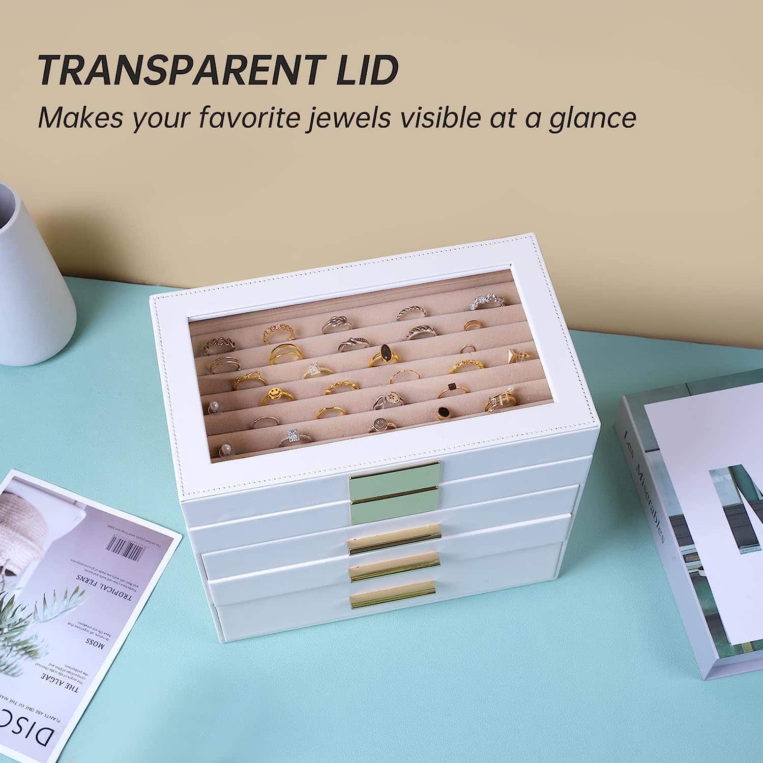 4-Layer Large Jewelry Organizer Box with Transparent Lid