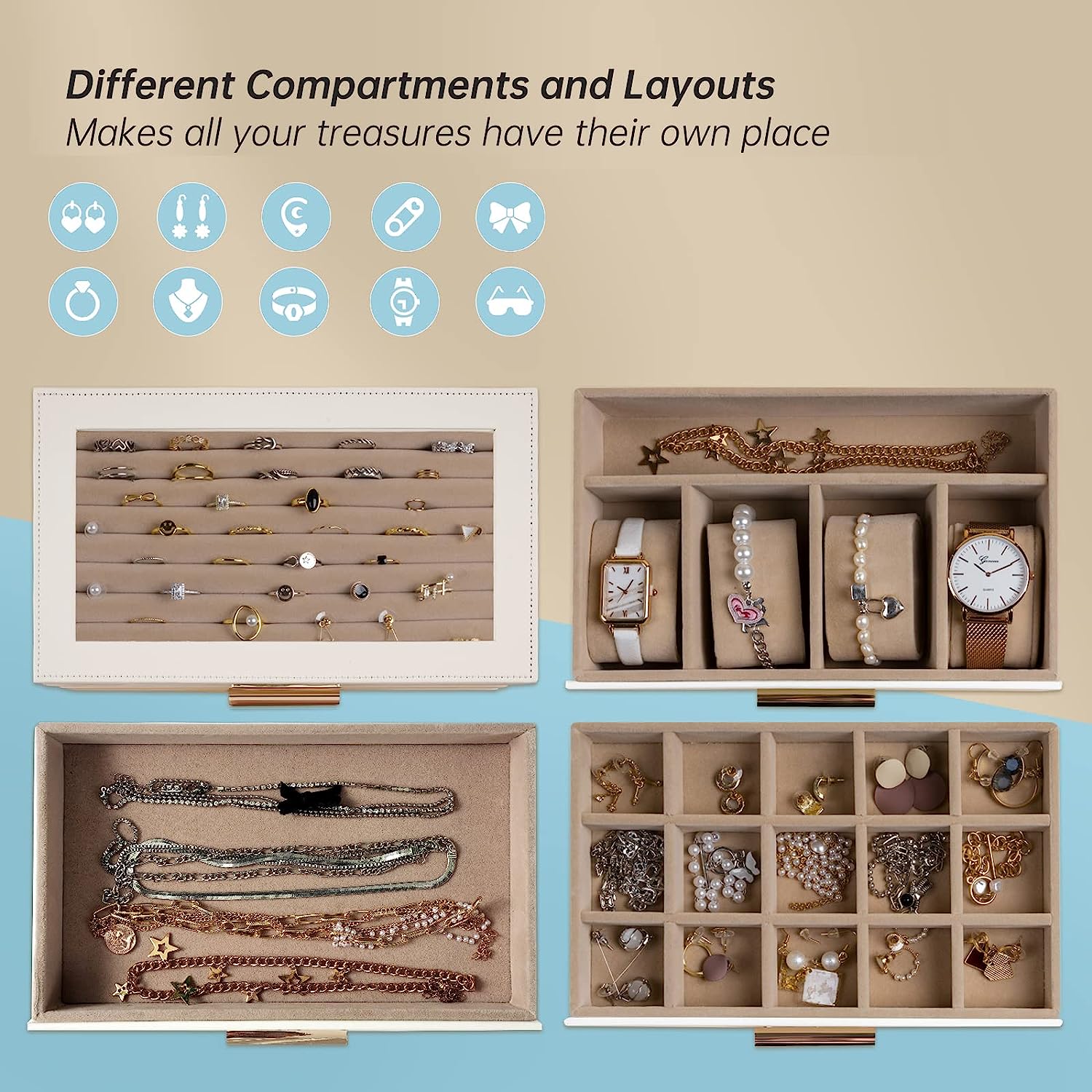4-Layer Large Jewelry Organizer Box with Transparent Lid