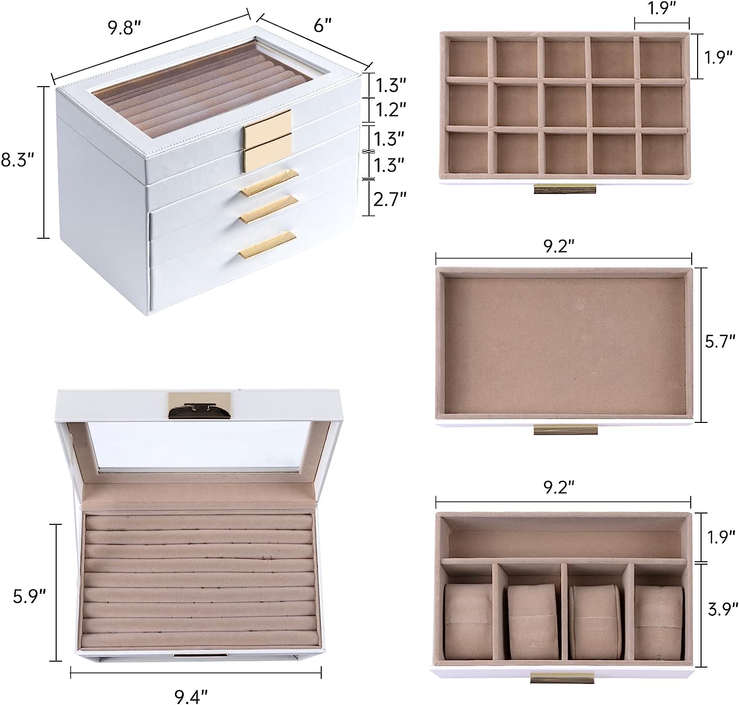 4-Layer Large Jewelry Organizer Box with Transparent Lid
