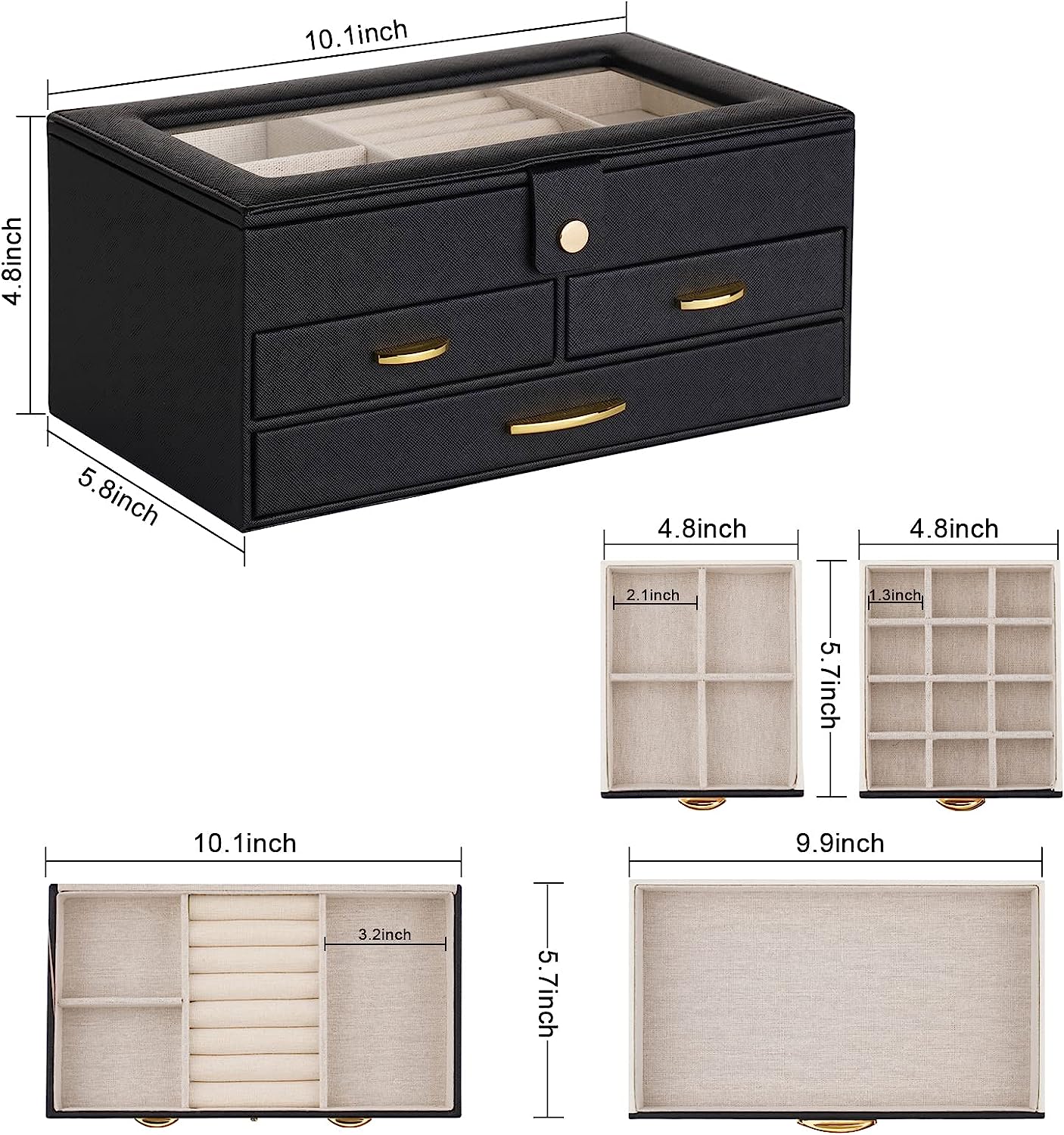 3 Layers Large Jewelry Organizer with Clear Lid