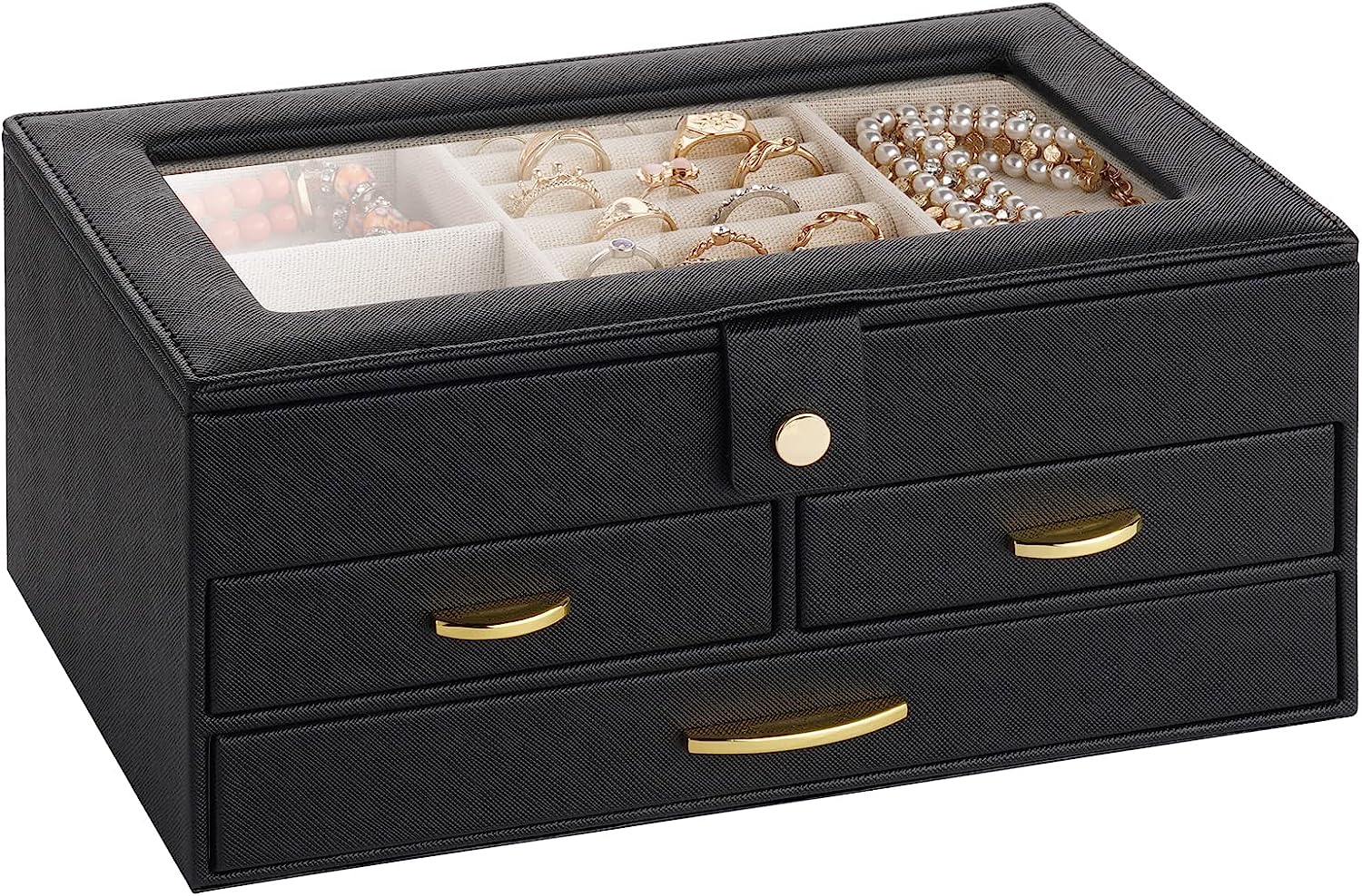 3 Layers Large Jewelry Organizer with Clear Lid