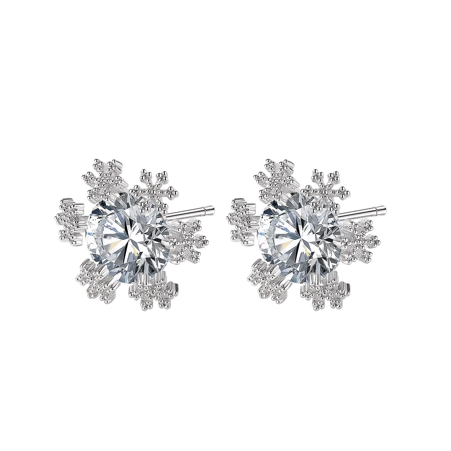 Versatile Snowflake with Zircon Copper Stud Earrings