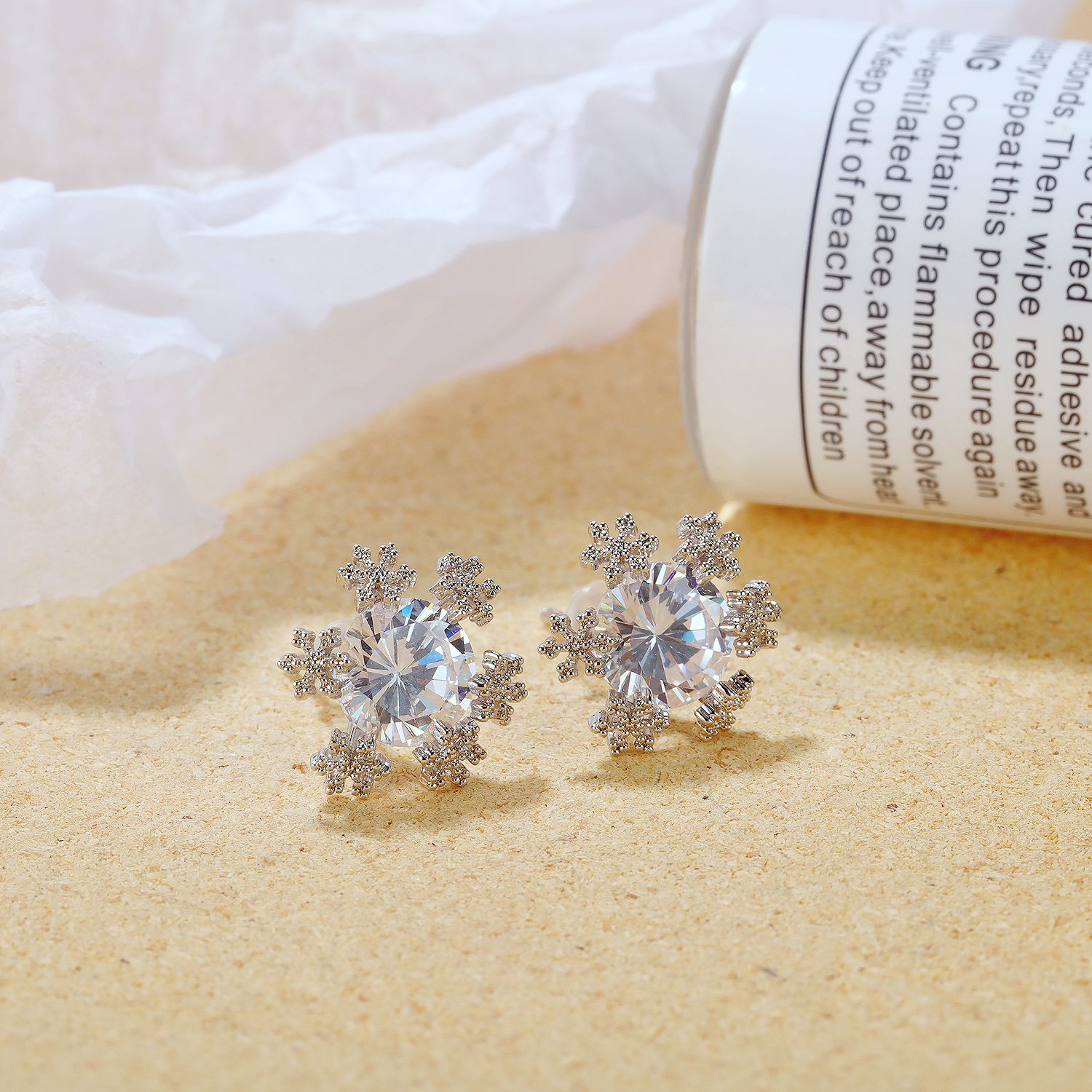 Versatile Snowflake with Zircon Copper Stud Earrings