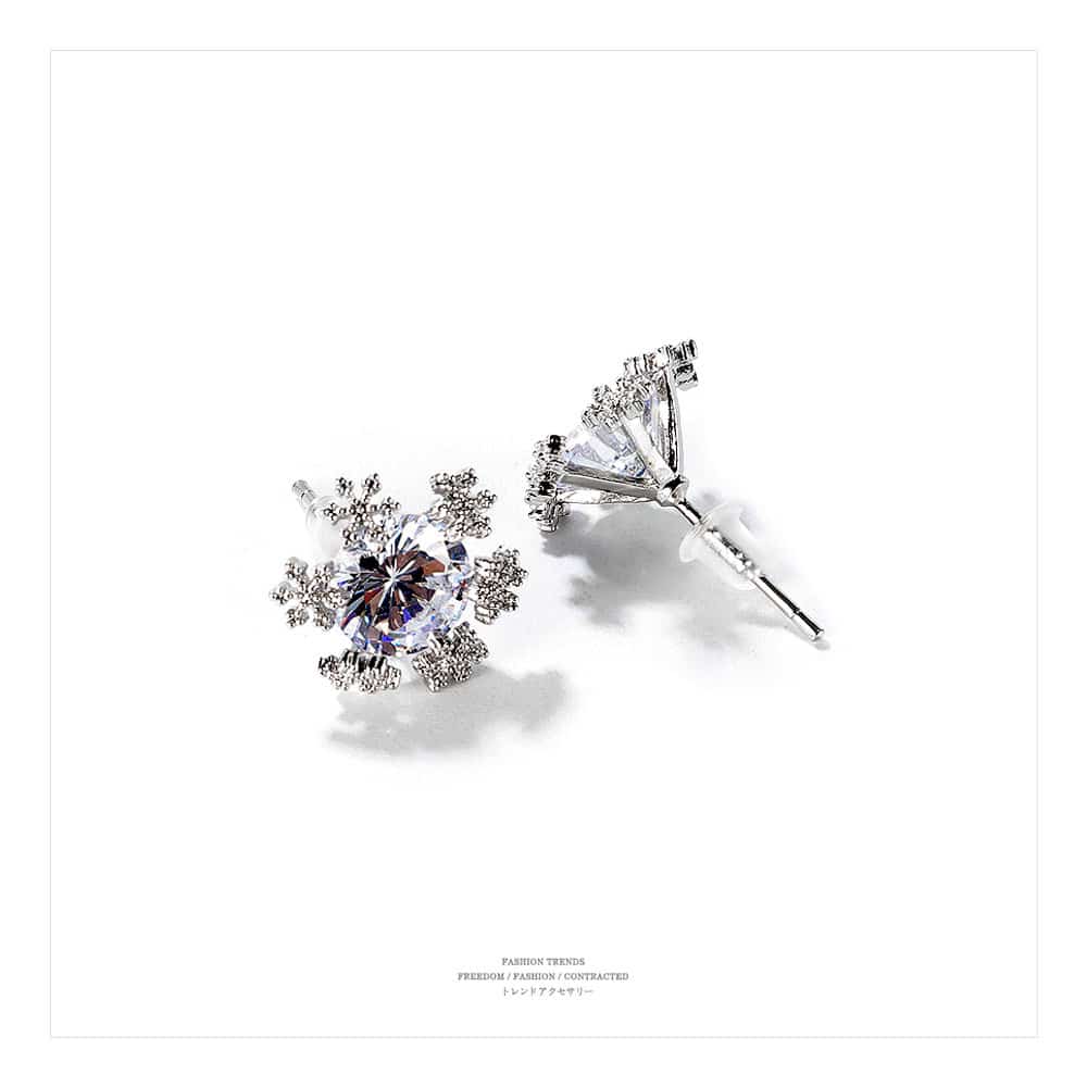 Versatile Snowflake with Zircon Copper Stud Earrings