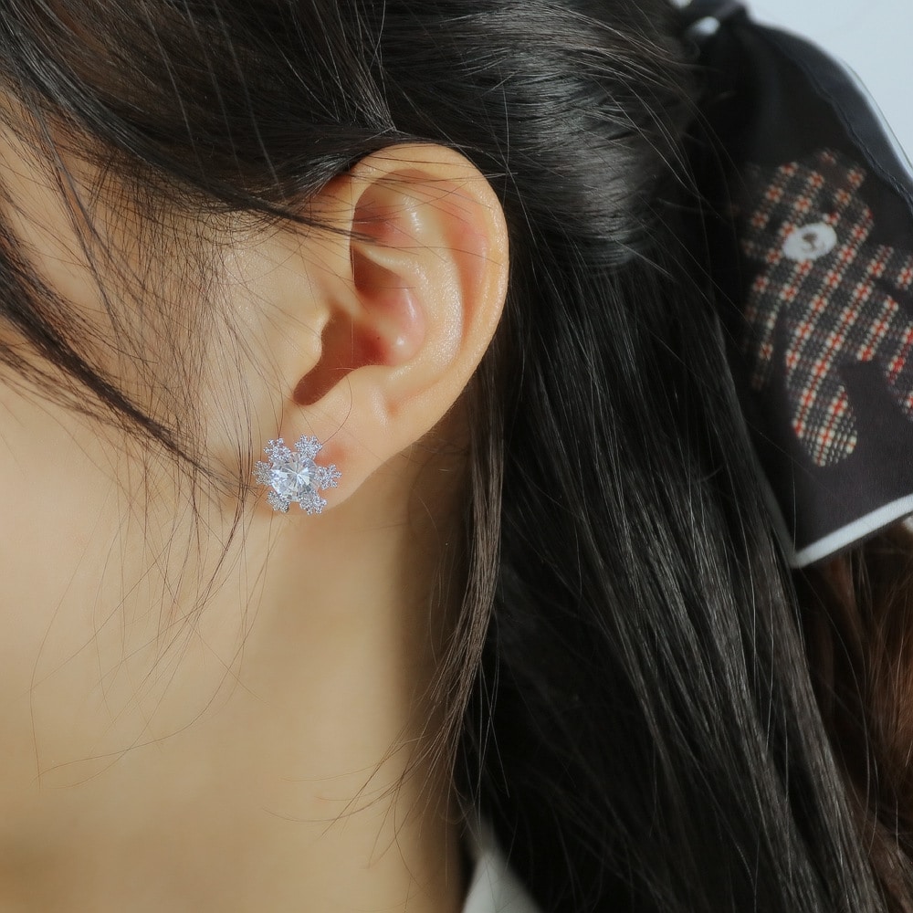 Versatile Snowflake with Zircon Copper Stud Earrings