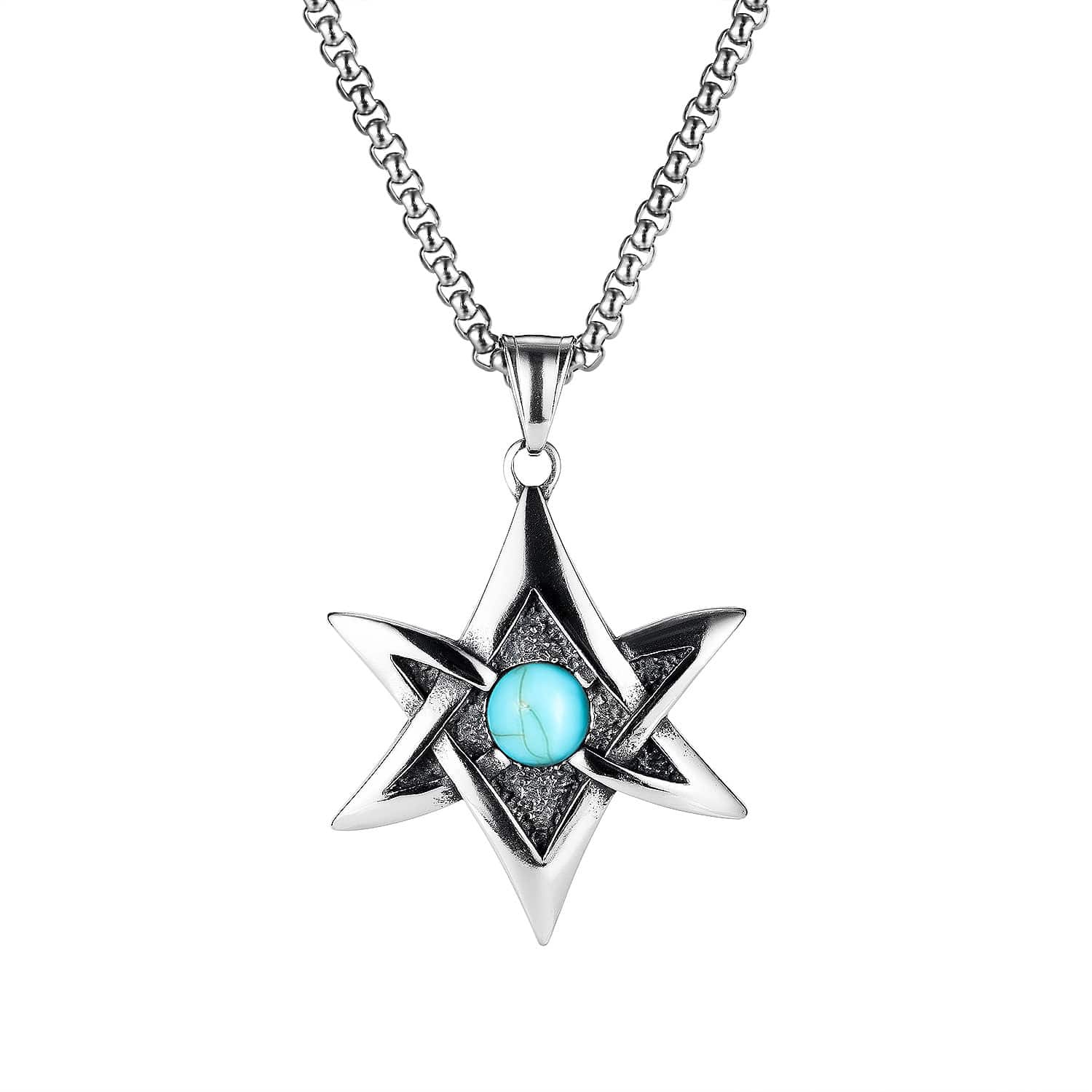 Punk Six-star Stainless Steel Pendant Necklace for Perfect Look