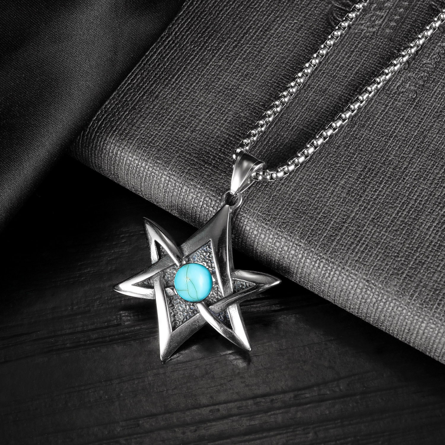 Punk Six-star Stainless Steel Pendant Necklace for Perfect Look