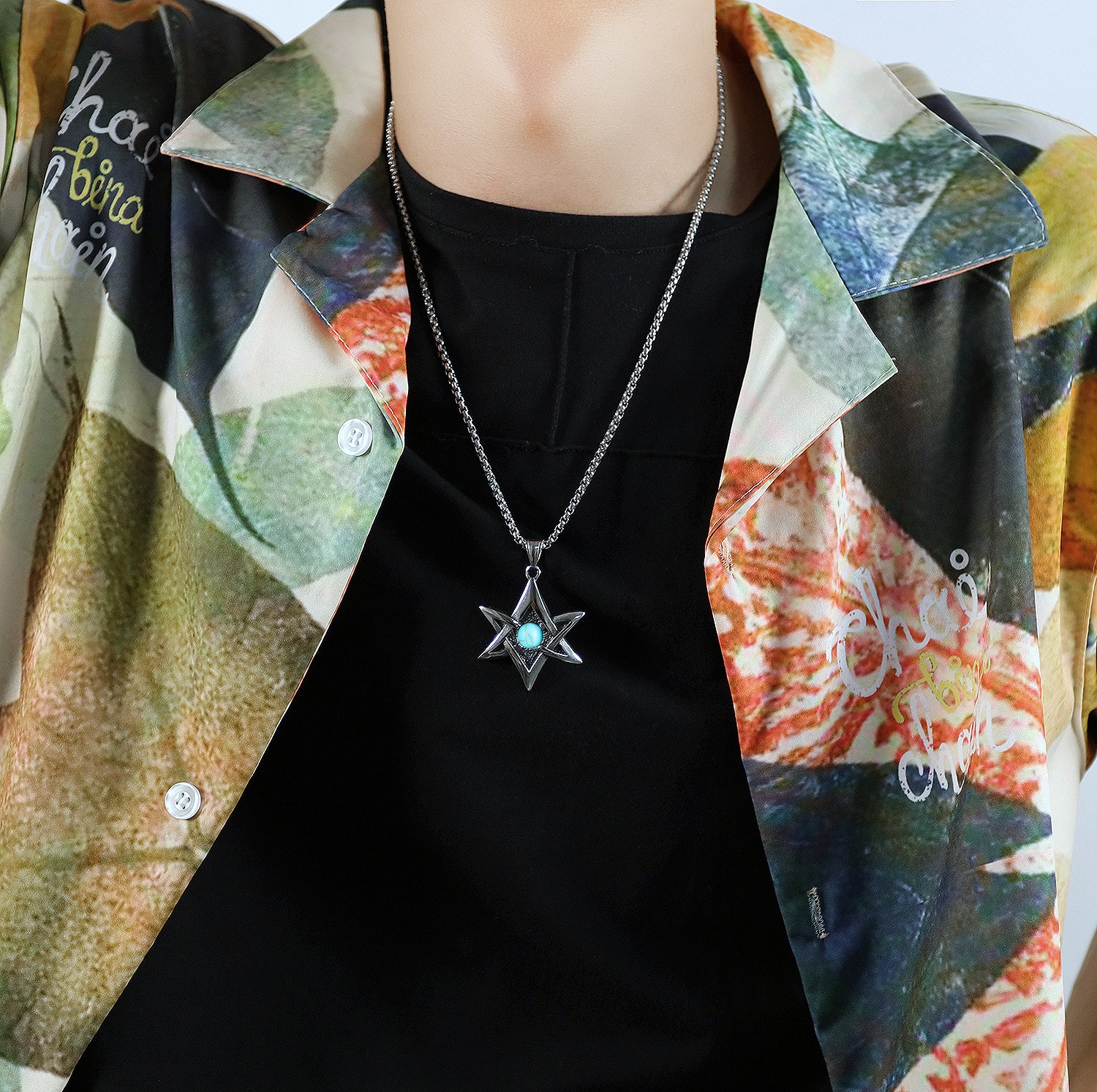 Punk Six-star Stainless Steel Pendant Necklace for Perfect Look