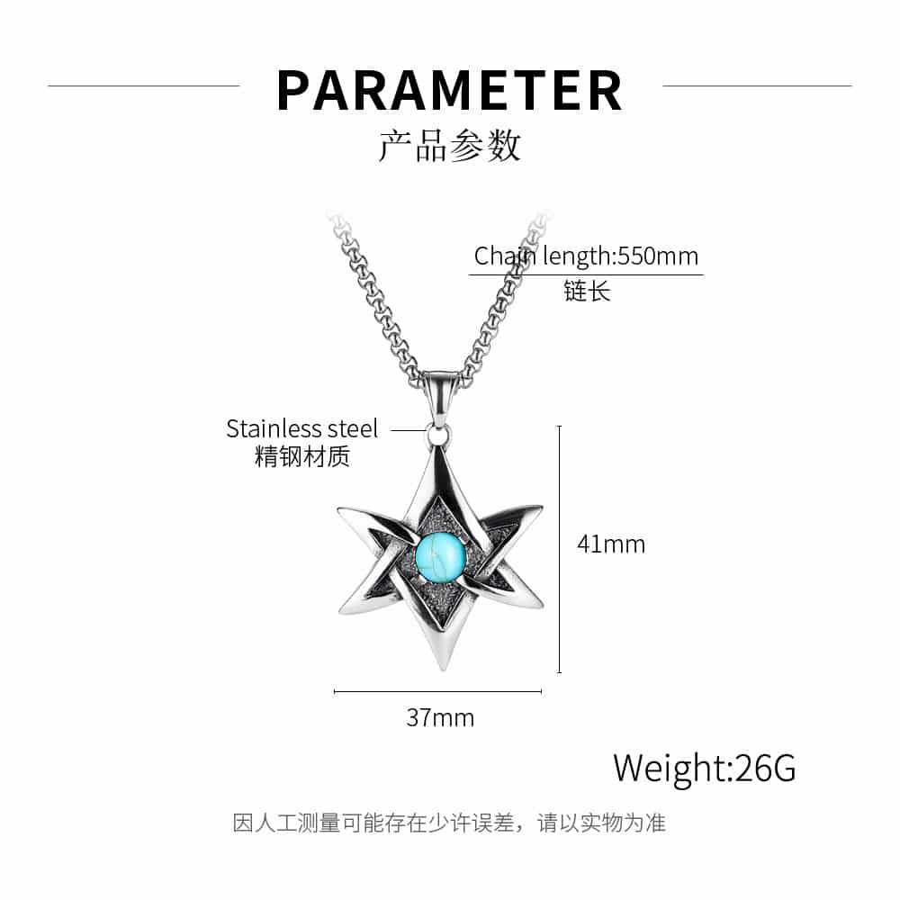 Punk Six-star Stainless Steel Pendant Necklace for Perfect Look