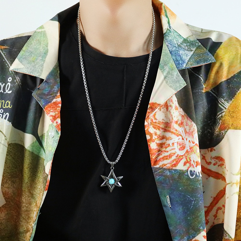 Punk Six-star Stainless Steel Pendant Necklace for Perfect Look