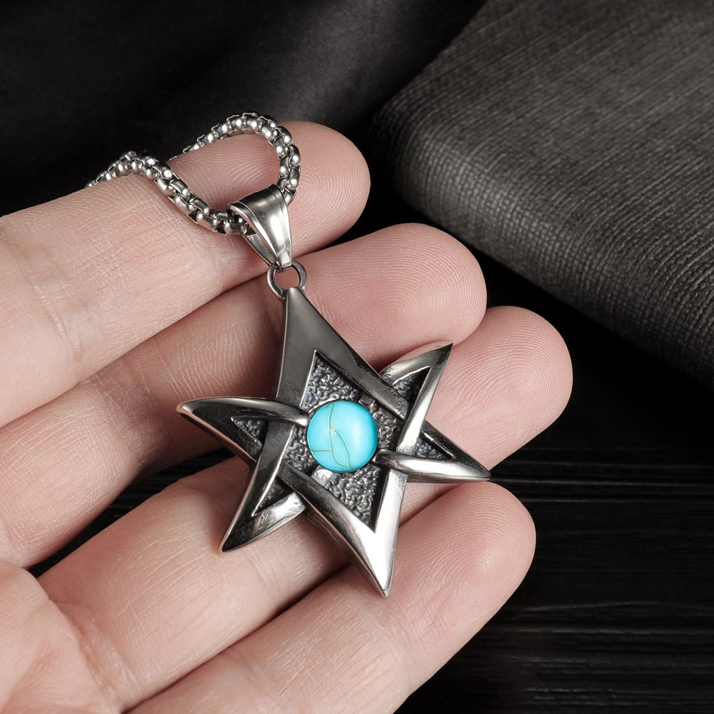Punk Six-star Stainless Steel Pendant Necklace for Perfect Look