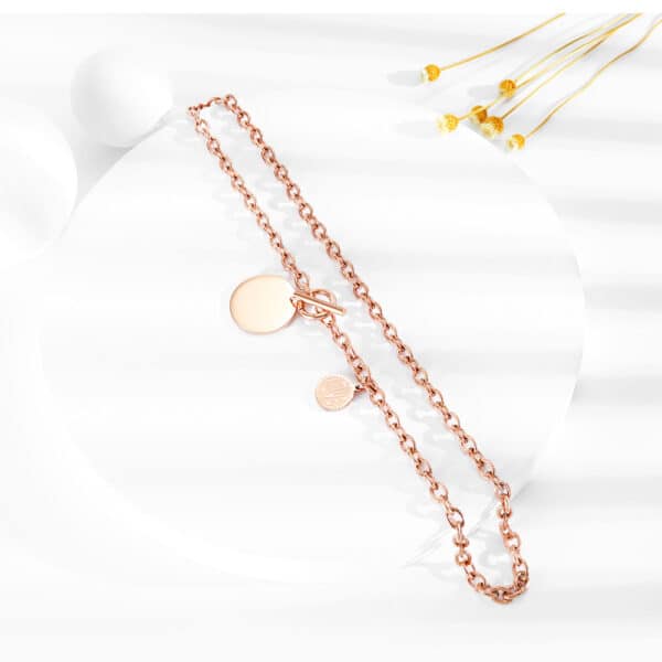 Stay Stylish and Organized with the OT Connected Stainless Steel Necklace in Rose Gold - Image 4