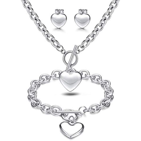 Customizable Stainless Steel Jewelry Set with Heart Pendants for a Personal Touch - Image 7