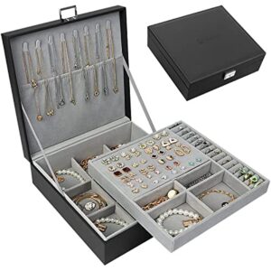 2 layer stackable jewelry box with removable jewelry organizer trays