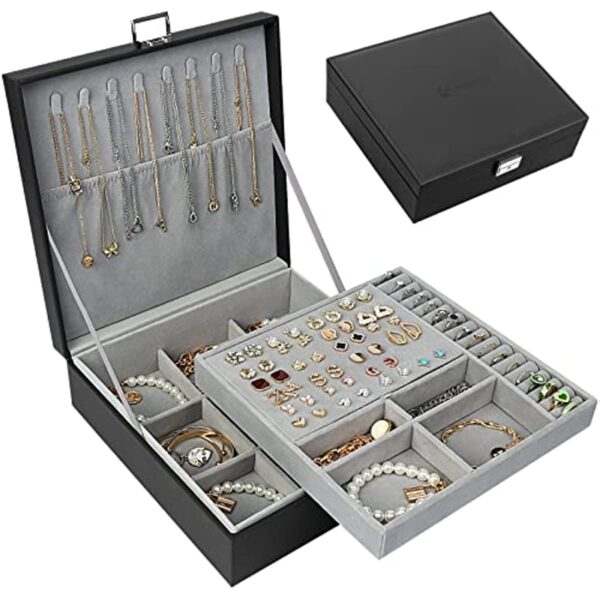 2 layer stackable jewelry box with removable jewelry organizer trays