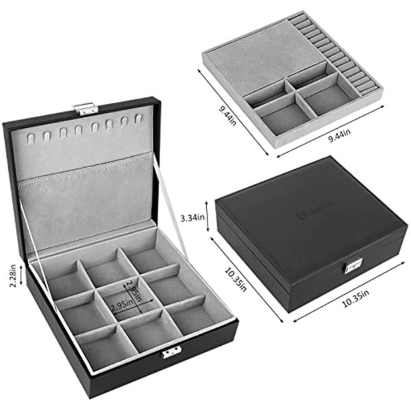 2 layer stackable jewelry box with removable jewelry organizer trays - Image 3