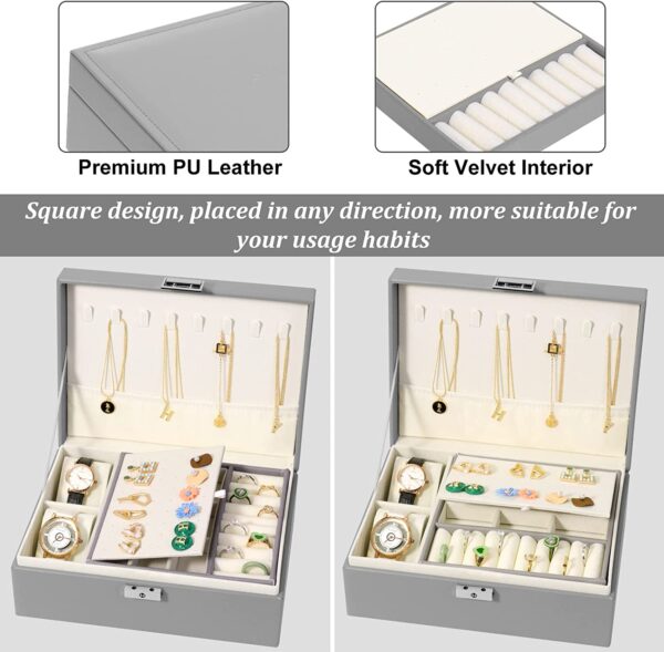 2 layer stackable jewelry box with removable jewelry organizer trays - Image 9