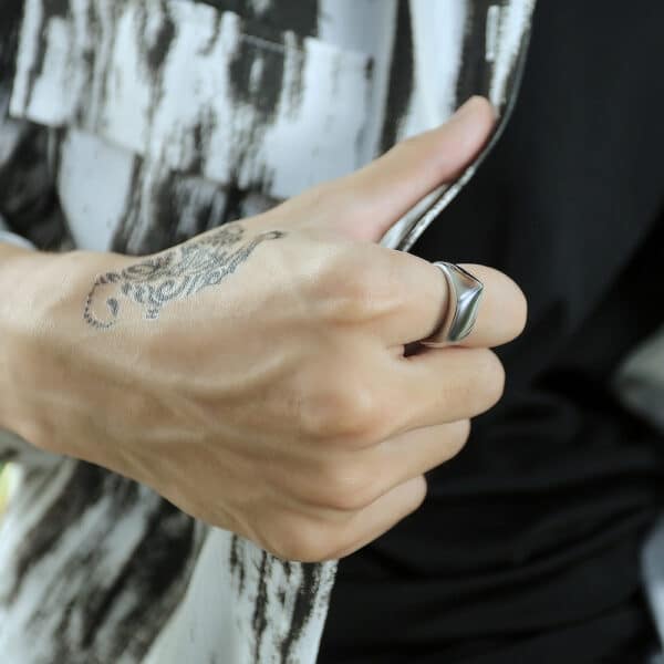 Custom Statement Geometric Glossy Stainless Steel Rings - Image 2