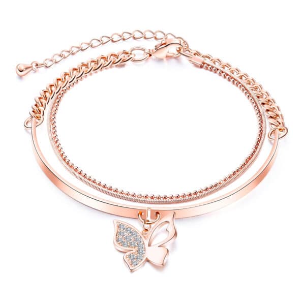 Sophisticated Rose Gold Bracelet with Charming Butterfly Detailing - Image 5