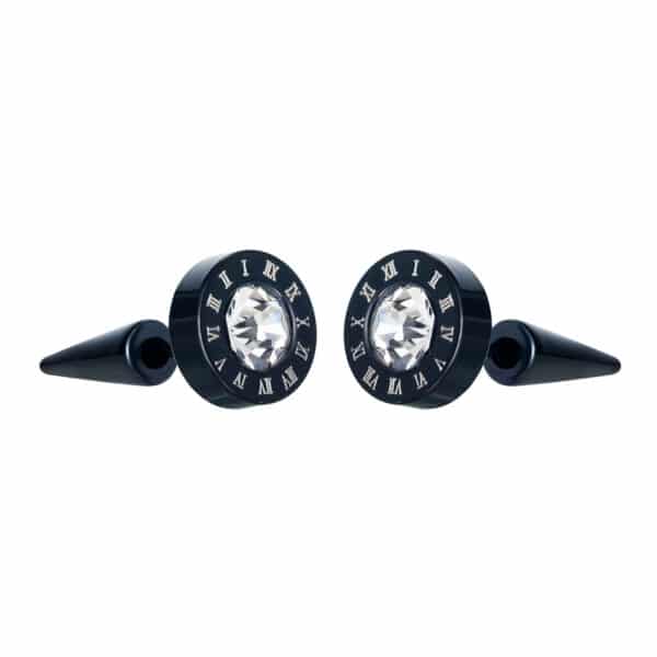 Stylish Men's Titanium Steel Roman Numeral Stud Earrings - 9mm Diameter