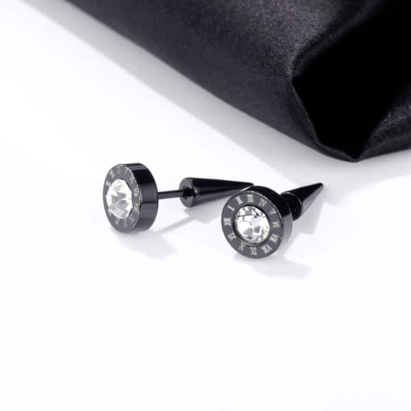 Stylish Men's Titanium Steel Roman Numeral Stud Earrings - 9mm Diameter - Image 6