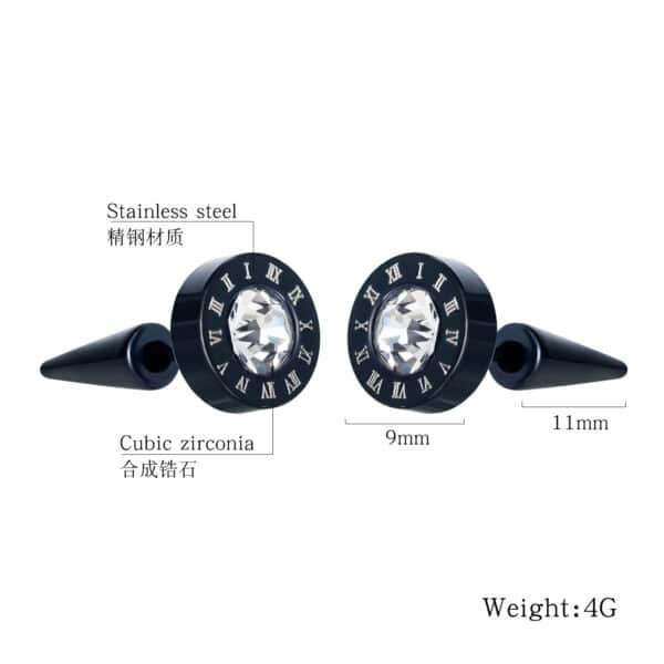 Stylish Men's Titanium Steel Roman Numeral Stud Earrings - 9mm Diameter - Image 3