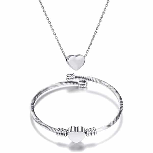 Stainless Steel Heart Name Necklace and Bracelet Set - Customizable with A-Z Letters - Image 10
