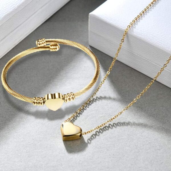 Stainless Steel Heart Name Necklace and Bracelet Set - Customizable with A-Z Letters - Image 2