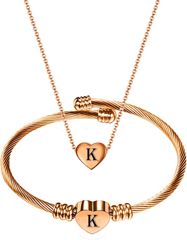 Stainless Steel Heart Name Necklace and Bracelet Set - Customizable with A-Z Letters - Image 4