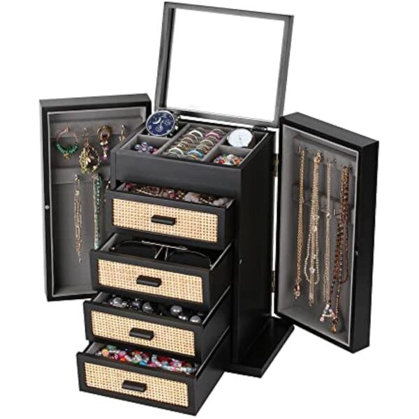 5 Layers Wooden Jewelry Organizer Box with Mirror