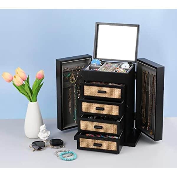 5 Layers Wooden Jewelry Organizer Box with Mirror - Image 5