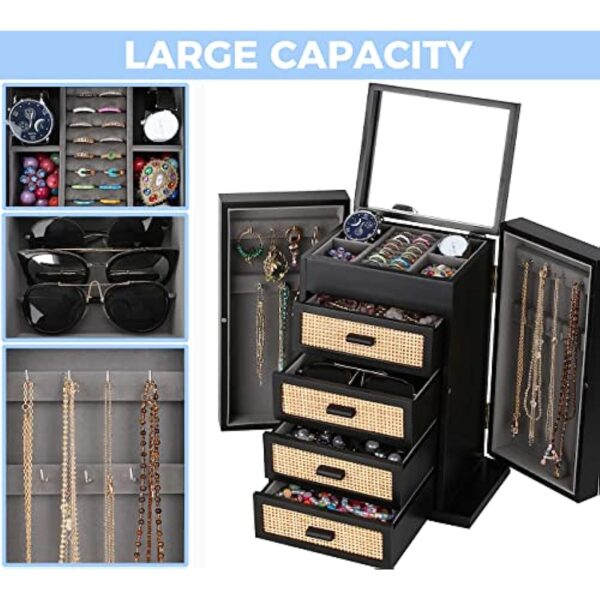 5 Layers Wooden Jewelry Organizer Box with Mirror - Image 6