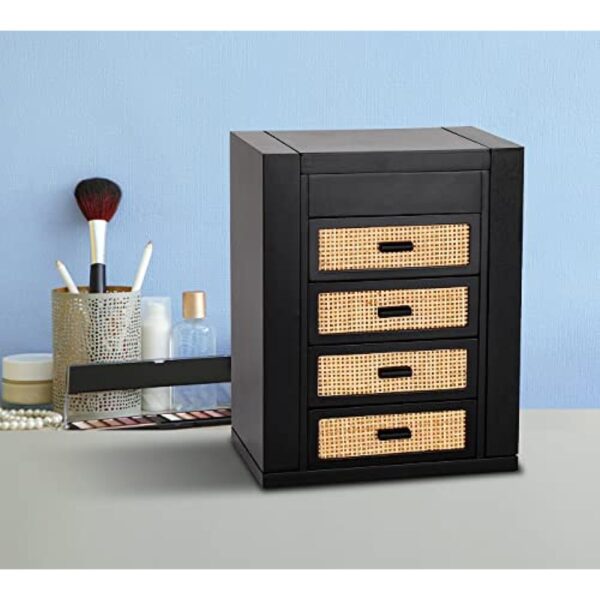 5 Layers Wooden Jewelry Organizer Box with Mirror - Image 2