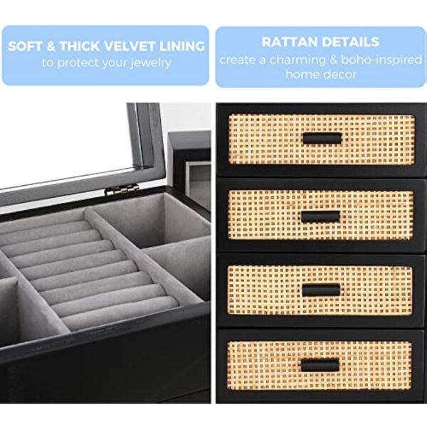 5 Layers Wooden Jewelry Organizer Box with Mirror - Image 3