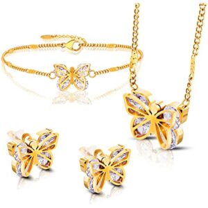 US Butterfly Pendant Jewelry Set Gold Plated Stainless Steel