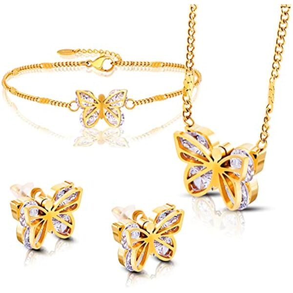 US Butterfly Pendant Jewelry Set Gold Plated Stainless Steel