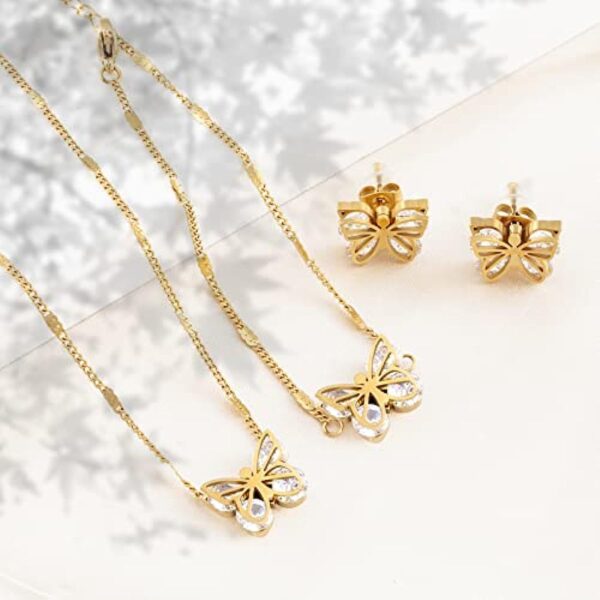 US Butterfly Pendant Jewelry Set Gold Plated Stainless Steel - Image 4
